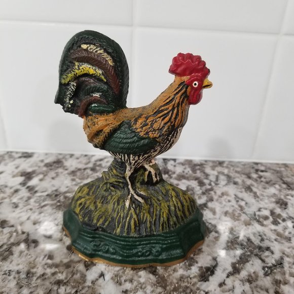 Cast Iron 4 inch Doorstop Rooster Chicken Handpainted - Picture 1 of 5